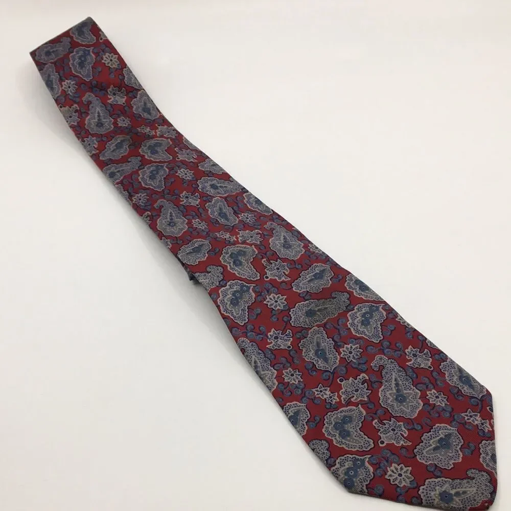 Vintage Yves Saint Laurent YSL Dark Red Blue and Gray Paisley Silk Tie